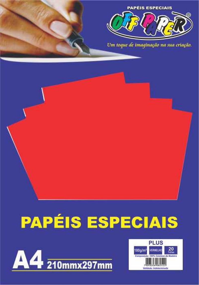 PAPEL OFFPAPER PLUS A4 180G 20FLS VERMELHO