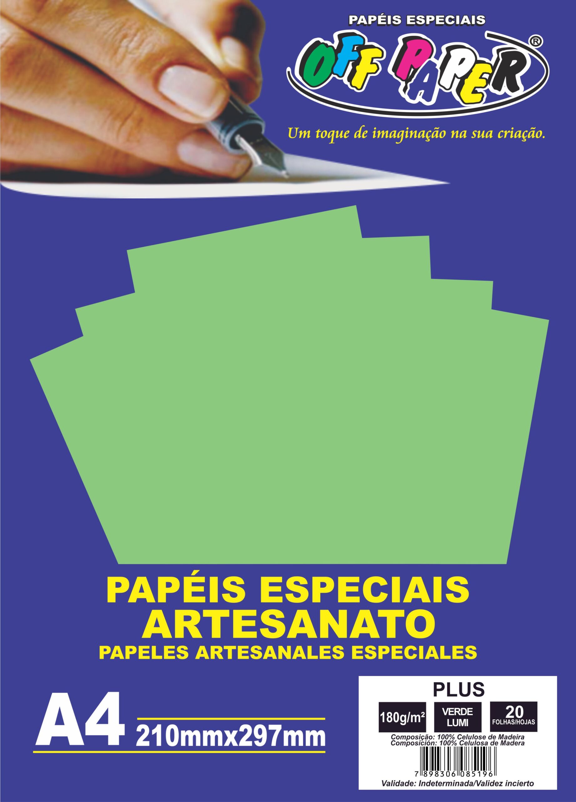 PAPEL OFFPAPER PLUS A4 180G 20FLS VERDE LUMI